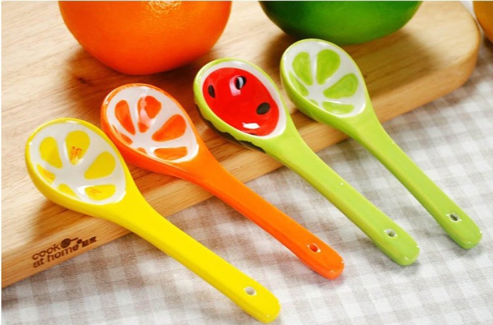 Ceramics Fruit Shape Salad Bowl Plate Spoon,Set of 3 -Apple/ Strawberry/ Carambola/ Watermelon/ Orange/ Kiwifruit