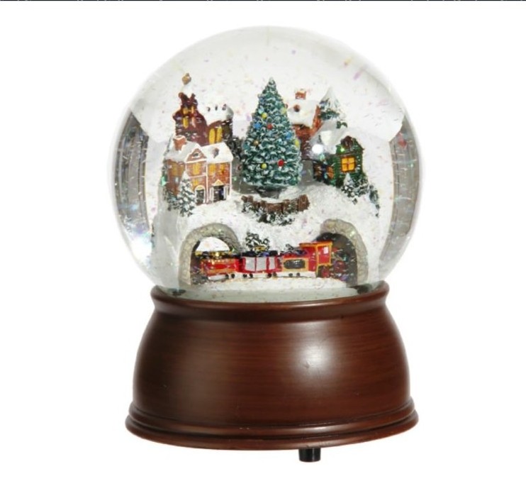 Musical Snowglobe  6.5-inch Musical House and Moving Train Glitter Globe