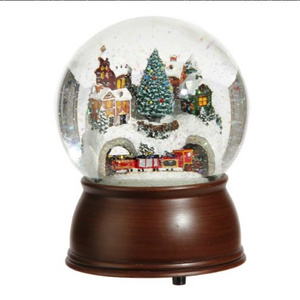 Musical Snowglobe  6.5-inch Musical House and Moving Train Glitter Globe