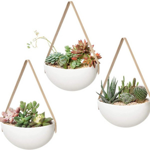 Ceramic Hanging Planter Modern Wall Flower Pot for Succulent Herb Air Plant Live or Faux Plants Home Decor, Set of 3