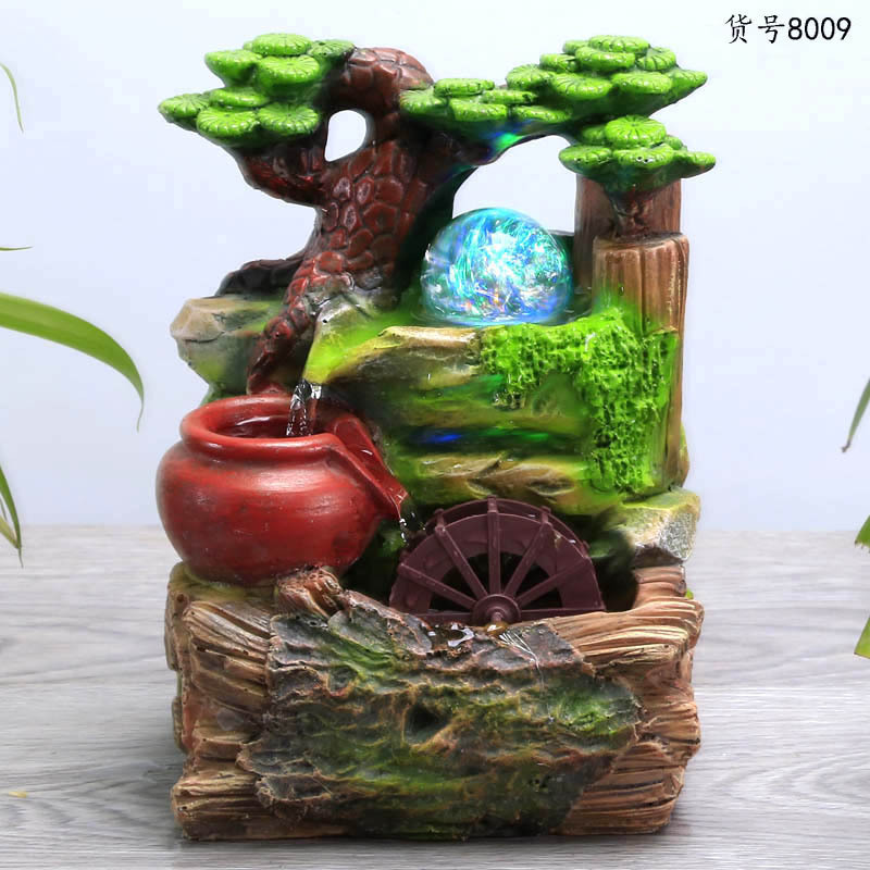 Resin Water Fountain Fengshui Ornament Gift small fountain desktop Zhaocai water truck Fengshui wheel humidifier water landscape