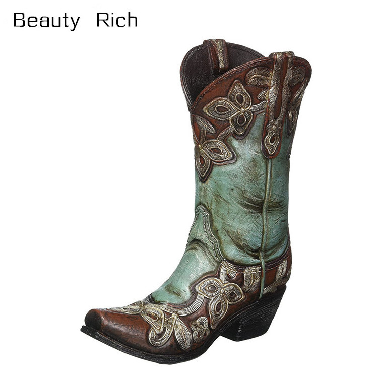 Western Theme Garden Decor Cowboy Boot Planter Outdoor Turquoise Cowgirl Boot Vase