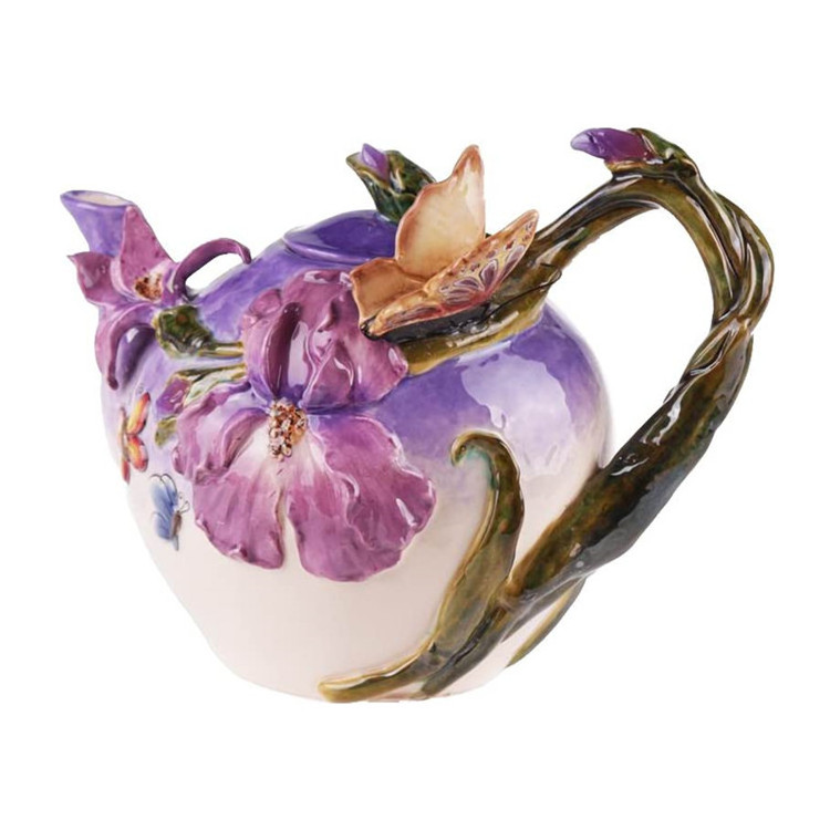 Ceramic Blue Bella Violet Butterfly Teapot, 9.5 x 6 x 7