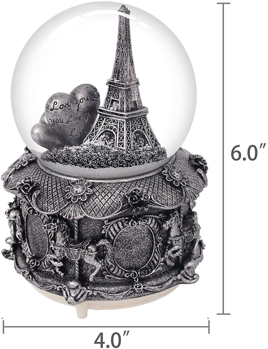 Paris Eiffel Tower Snow Globe Music Box with Automatic Snowfall and Colorful Lights, 100mm 6