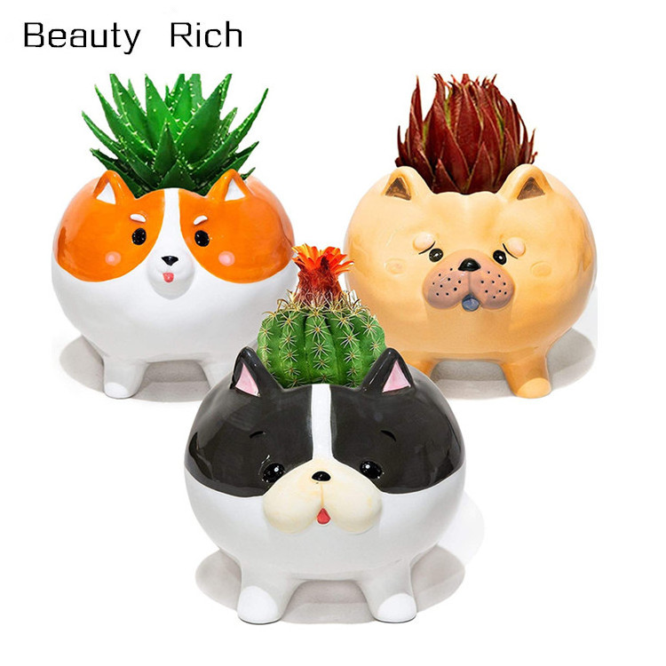 Ceramic Succulent Planter Mini Pots for Plants Flower Cactus - Home Office Kitchen Desk Garden Decor Dog Lover Gifts for Women