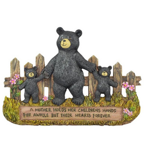 Family Black Bear Wall Art Home Decor - Rustic Framed Wall Art Family Bear A Mother Holds Her Childrens Hands for Awhile