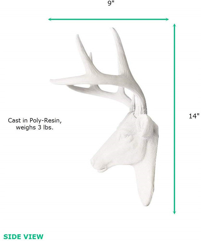 Polyresin/ 14 Inch Mini White Faux Deer Head - Faux Taxidermy Animal Head Wall Decor - Handmade Farmhouse Decor -  Deer Antlers