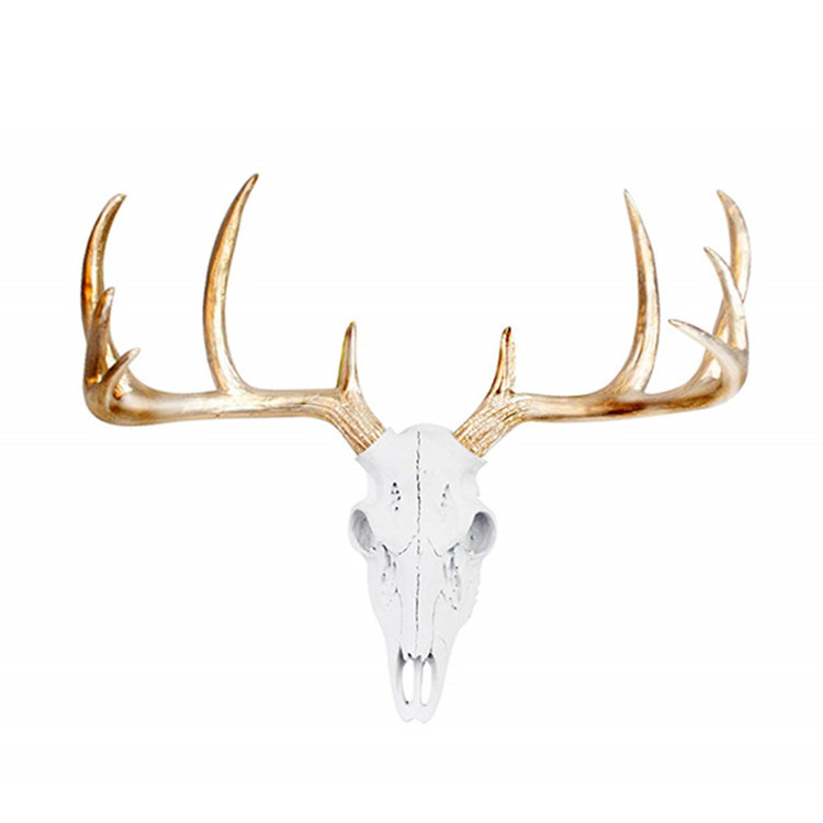 Polyresin/ resin deer antler Wall Charmers Mini White + Gold Antler Faux Deer Skull - 16 inch Faux Taxidermy Animal Head Wall