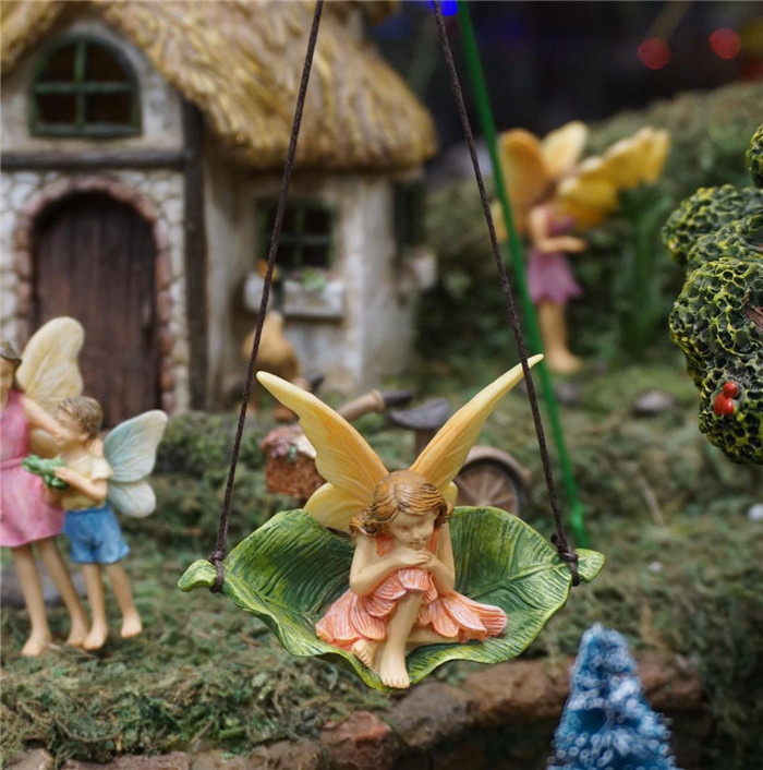 Fairy Garden Fairy  NEW  swing accessories fairy sitting on a leaf tree swing