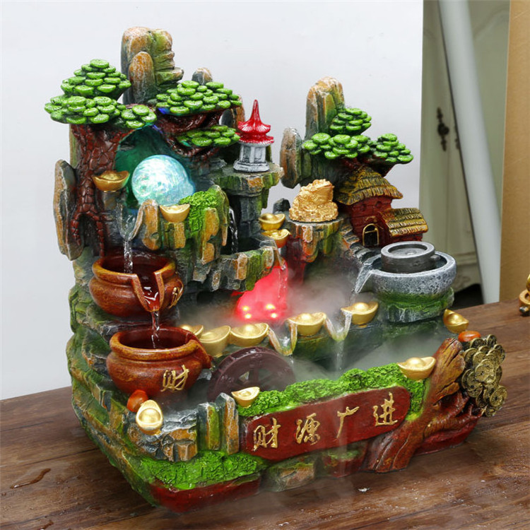 Resin Water Fountain Rockery fountain, feng shui water wheel humidifier indoor home sitting room adornment handicraft furnishing