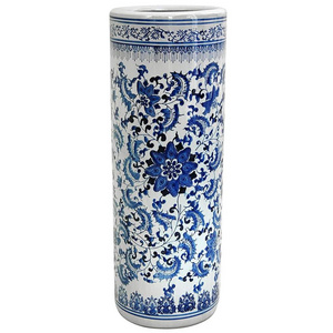 chinese ceramic blue and white flower vase 24" Floral Blue & White Porcelain Umbrella Stand