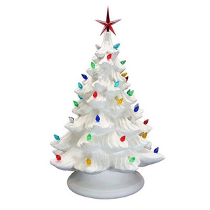 white ceramic bisque Ready to Paint Large Christmas Tree & Base Light Up! - Electrical Cord, Bulb, Multi-colored Twists, & S