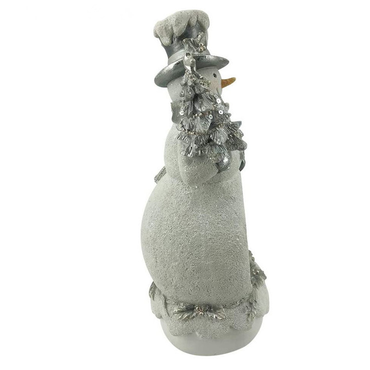 Resin Snowman Taking Christmas Tree Figurine with Led Light Xmas Accessory Decor