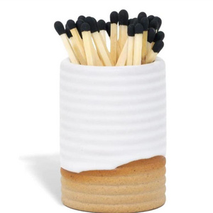 Decorative Ceramic Match Holder with Striker. for Kitchen, Fireplace & Bathroom. Cute Modern Matchstick Storage Jar for Lighting