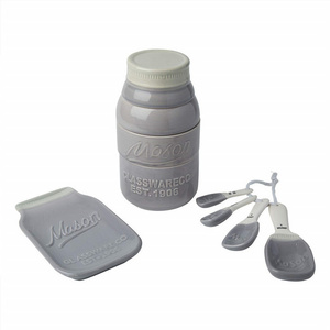 ceramic canister Mason Jar Kitchenware Set Multi-Piece Kitchen Ceramic Decor Set w/ 4 Measuring Cups, 4 Measuring Spoons