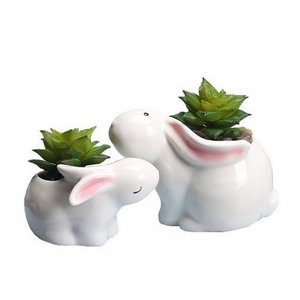 2 PCS Set Cute Animal Bunny Shaped Ceramic Cartoon Home Garden Decoration Succulent Cactus Vase Flower Pot