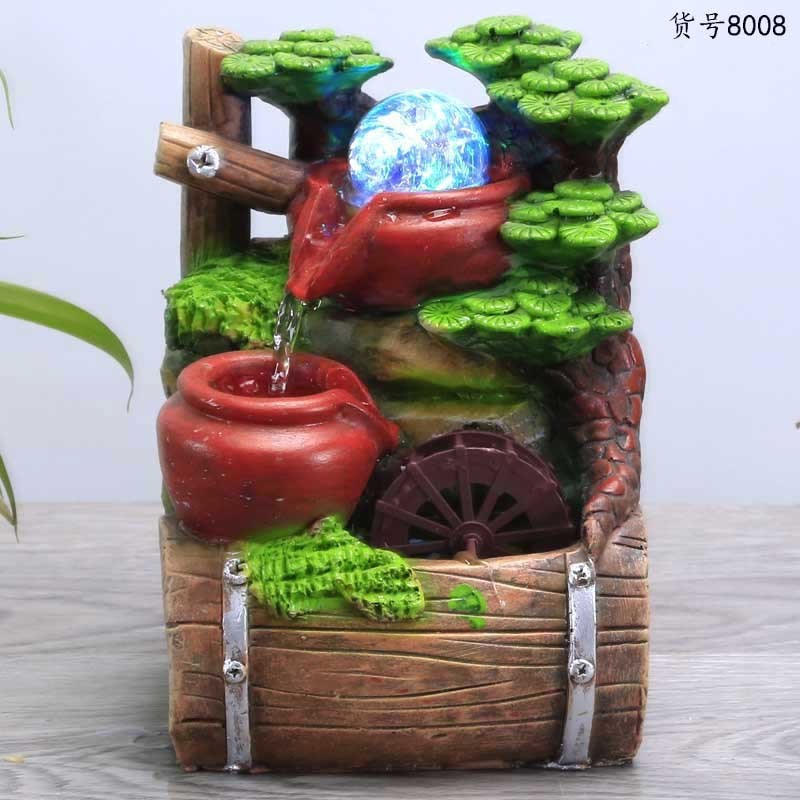 Resin Water Fountain Fengshui Ornament Gift small fountain desktop Zhaocai water truck Fengshui wheel humidifier water landscape