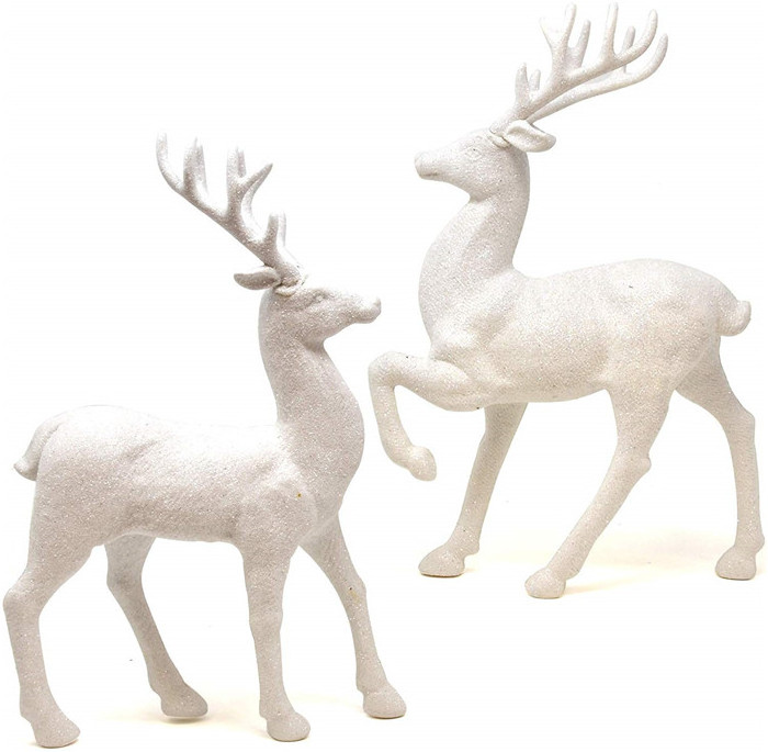 resin deer craft  Holiday Reindeer Figures 12.5 Inches Silver Glitter Table Decorations for Dinner Party Coffee Merry Christmas