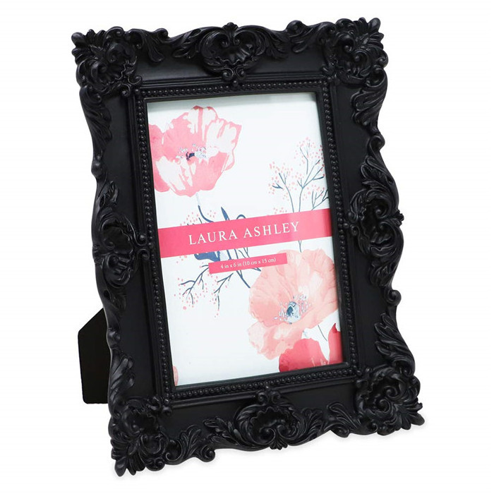 black resin photo frame 4x6 Black Ornate Textured Hand-Crafted Resin Picture Frame with Easel & Hook for Tabletop & Wall Display