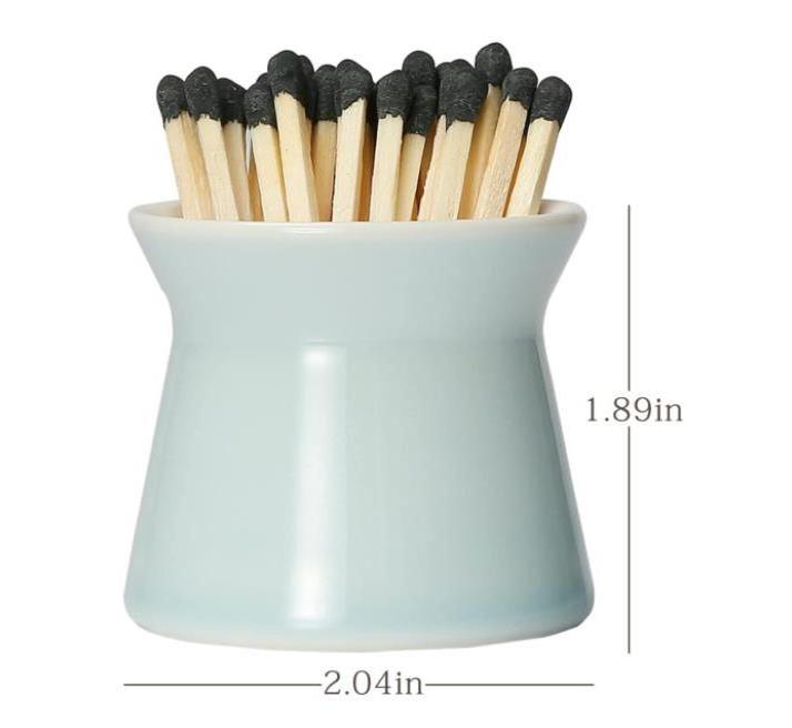 Ceramic Match Box for All Matches, Cute Home Decor Match Jar with Striker for Candle, Fireplace, Parlor. Baby Blue