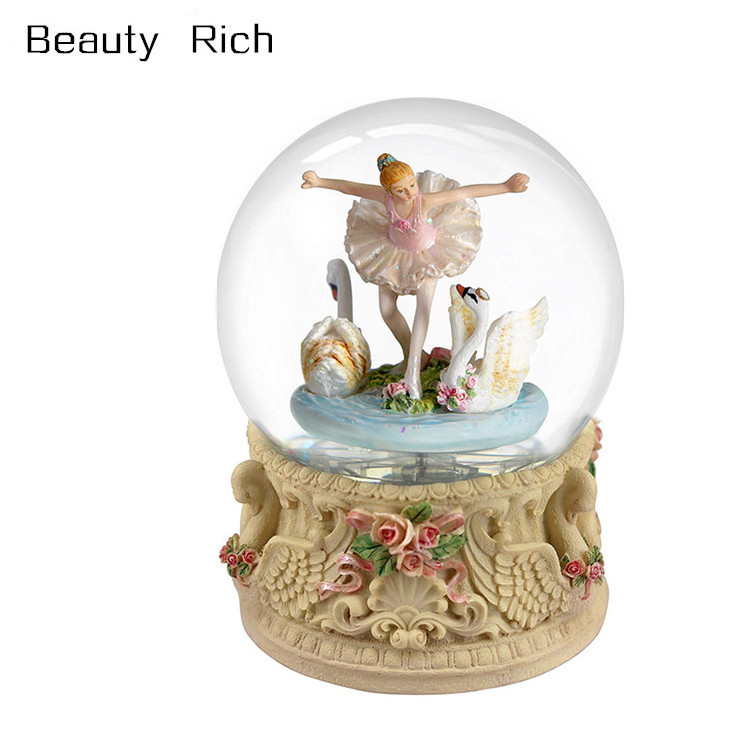 3D Snow Globe Featuring a Ballerina Dancing in a Swan Lake Wonderland Rotate Music Box with Colorful Lights Automatic Snowflake