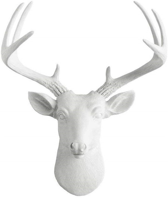 Polyresin/ 14 Inch Mini White Faux Deer Head - Faux Taxidermy Animal Head Wall Decor - Handmade Farmhouse Decor -  Deer Antlers