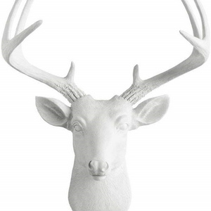 Polyresin/ 14 Inch Mini White Faux Deer Head - Faux Taxidermy Animal Head Wall Decor - Handmade Farmhouse Decor -  Deer Antlers