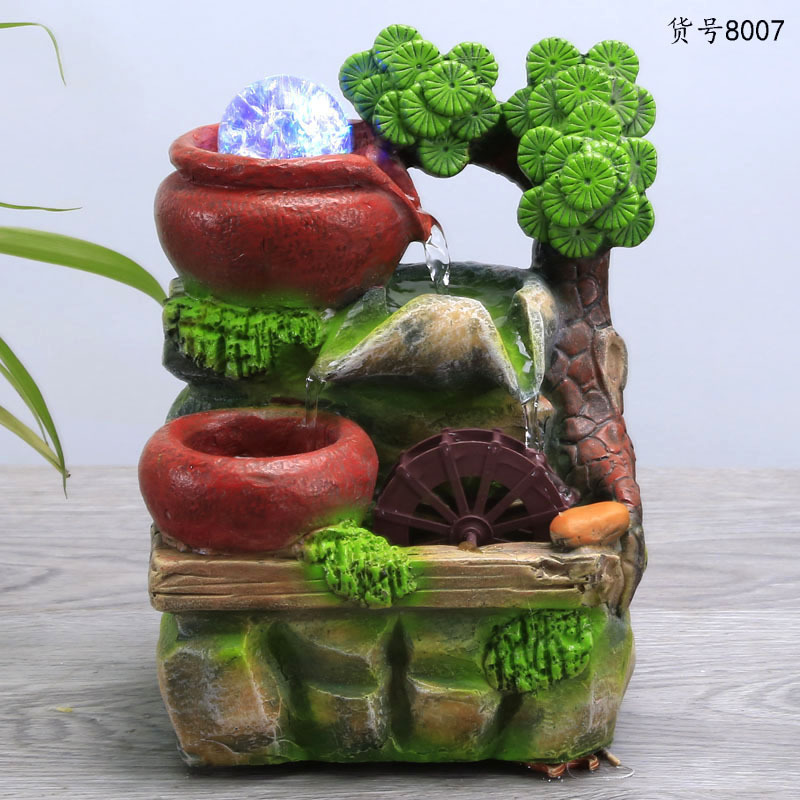 Resin Water Fountain Fengshui Ornament Gift small fountain desktop Zhaocai water truck Fengshui wheel humidifier water landscape