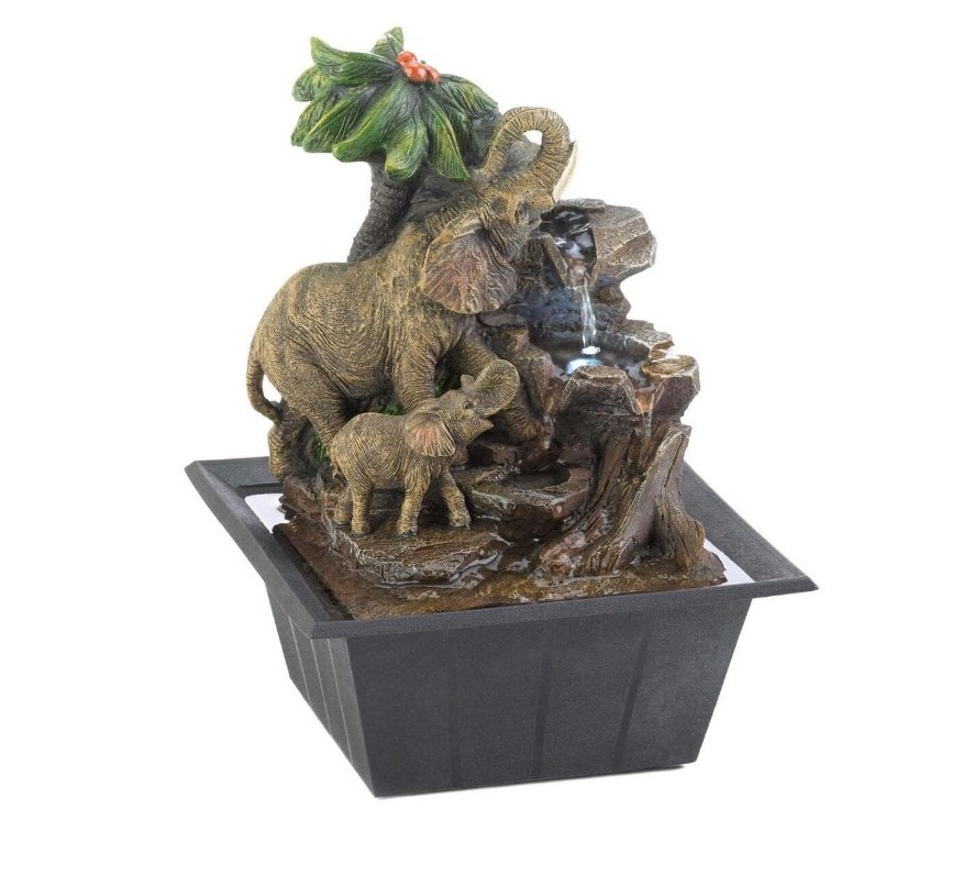 Polyresin/Resin  Water Fountain Elephant Family Tabletop Polyresin LED Fountain Indoor Outdoor Home Decor