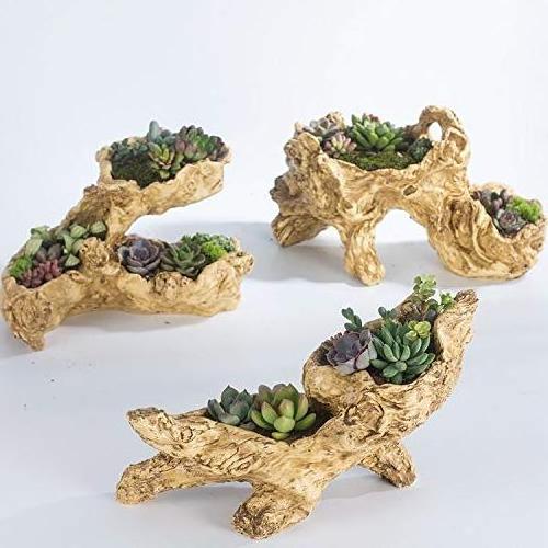 resin planters Artificial Driftwood Planter Resin Irregular Succulent Planter Rustic Multilayer Cactus Container Sculpture