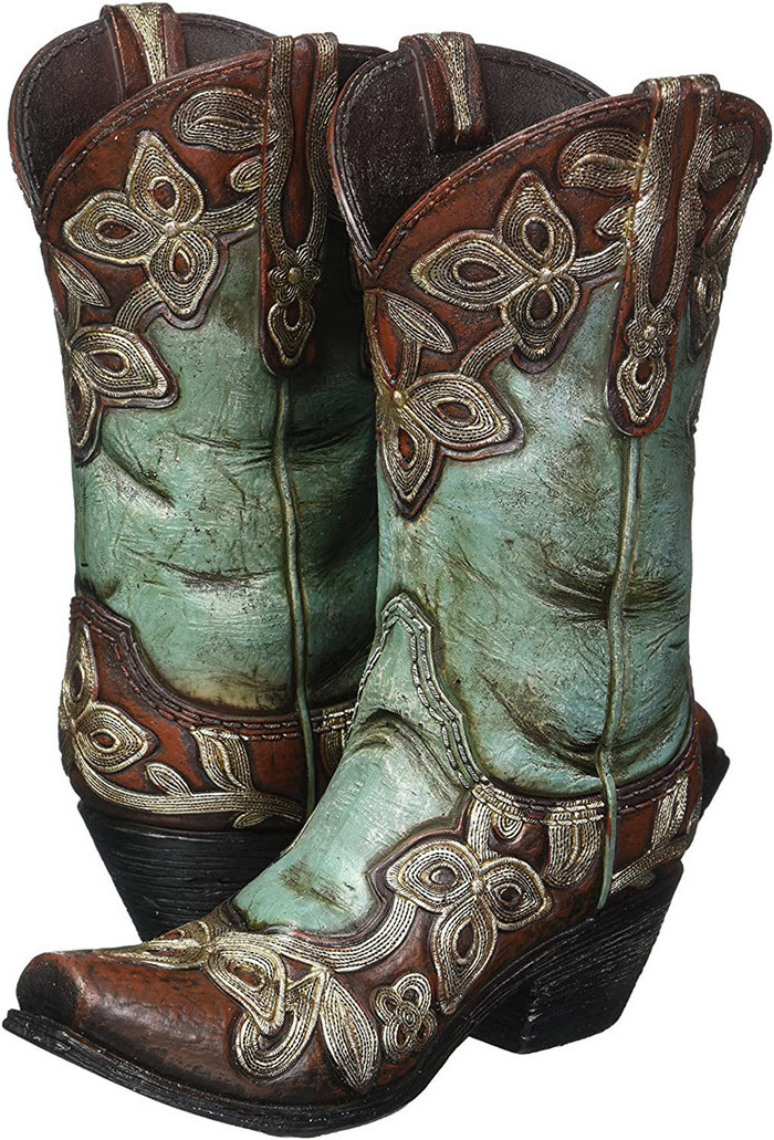 Western Theme Garden Decor Cowboy Boot Planter Outdoor Turquoise Cowgirl Boot Vase