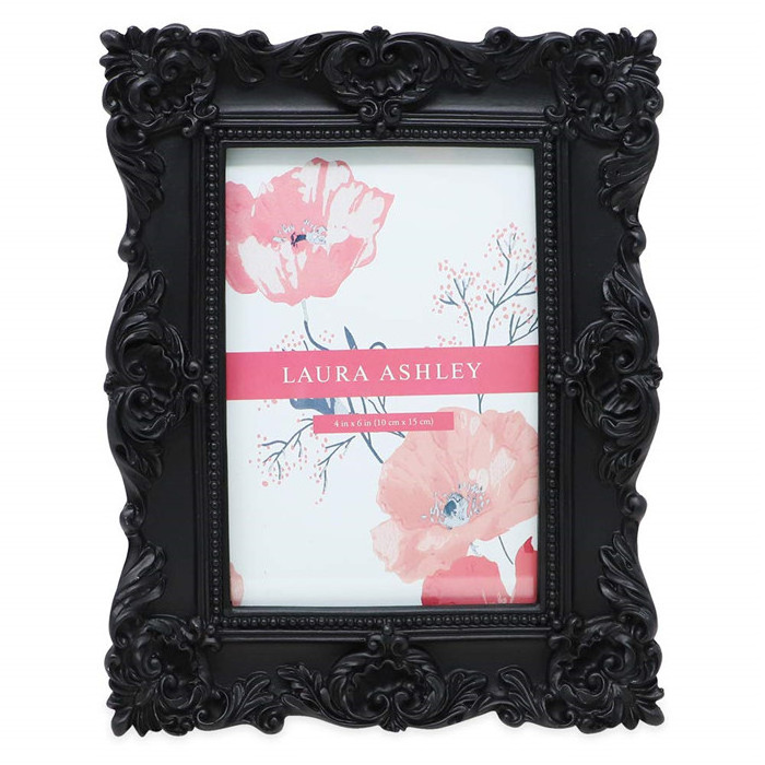 black resin photo frame 4x6 Black Ornate Textured Hand-Crafted Resin Picture Frame with Easel & Hook for Tabletop & Wall Display