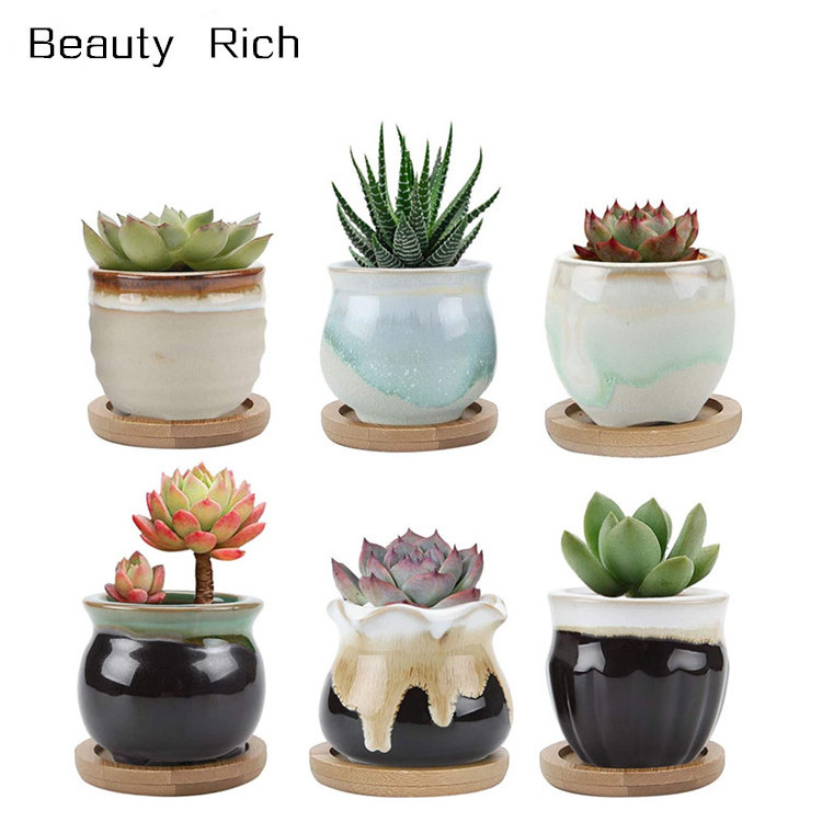 Ceramic Succulent Planter Sagging Glazed Porcelain Handicraft as Gift for Mom Sister Aunt Best for Home Office Restaurant Table