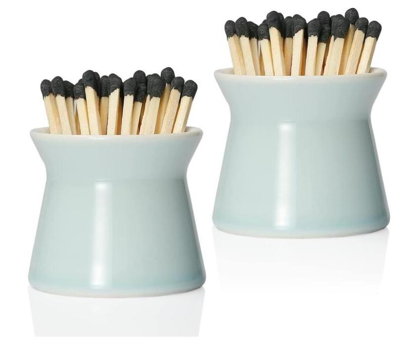 Ceramic Match Box for All Matches, Cute Home Decor Match Jar with Striker for Candle, Fireplace, Parlor. Baby Blue