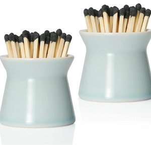 Ceramic Match Box for All Matches, Cute Home Decor Match Jar with Striker for Candle, Fireplace, Parlor. Baby Blue