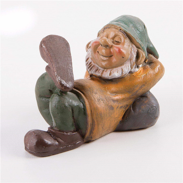 Polyresin/resin garden dwarf  Miniature Fairy Garden Dwarf Gnome Set  Tiny Sleeping Dwarf, Sitting Little Man, Bird on Hat Gnome