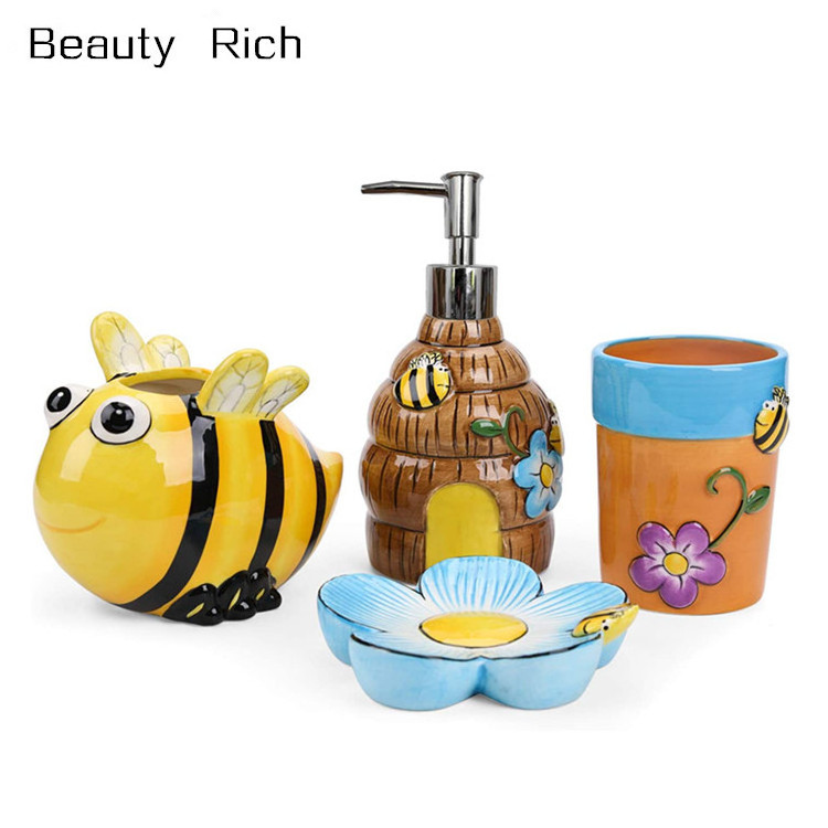 Cute Fish Bathroom Accessories Set - Complete Bath Accessory Sets Includes Soap Dispenser, Toothbrush Holder, Tumbler, Soap Dish