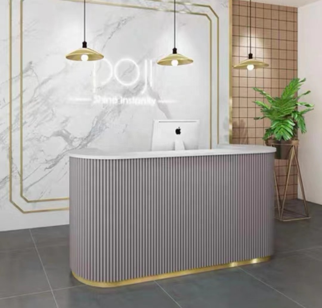 new arrival modern style pink color with golden line reception desk ZY-CT040