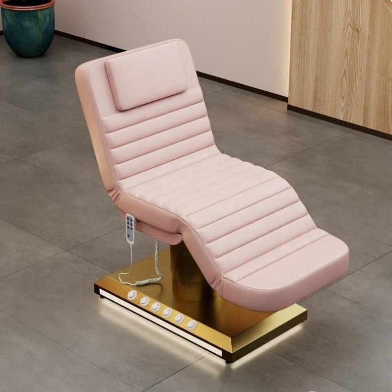 Luxury Gold Stainless Steel Foot Control Massage Table And Chair 3 Motors Electric Lift Facial Spa Bed ZY-3047