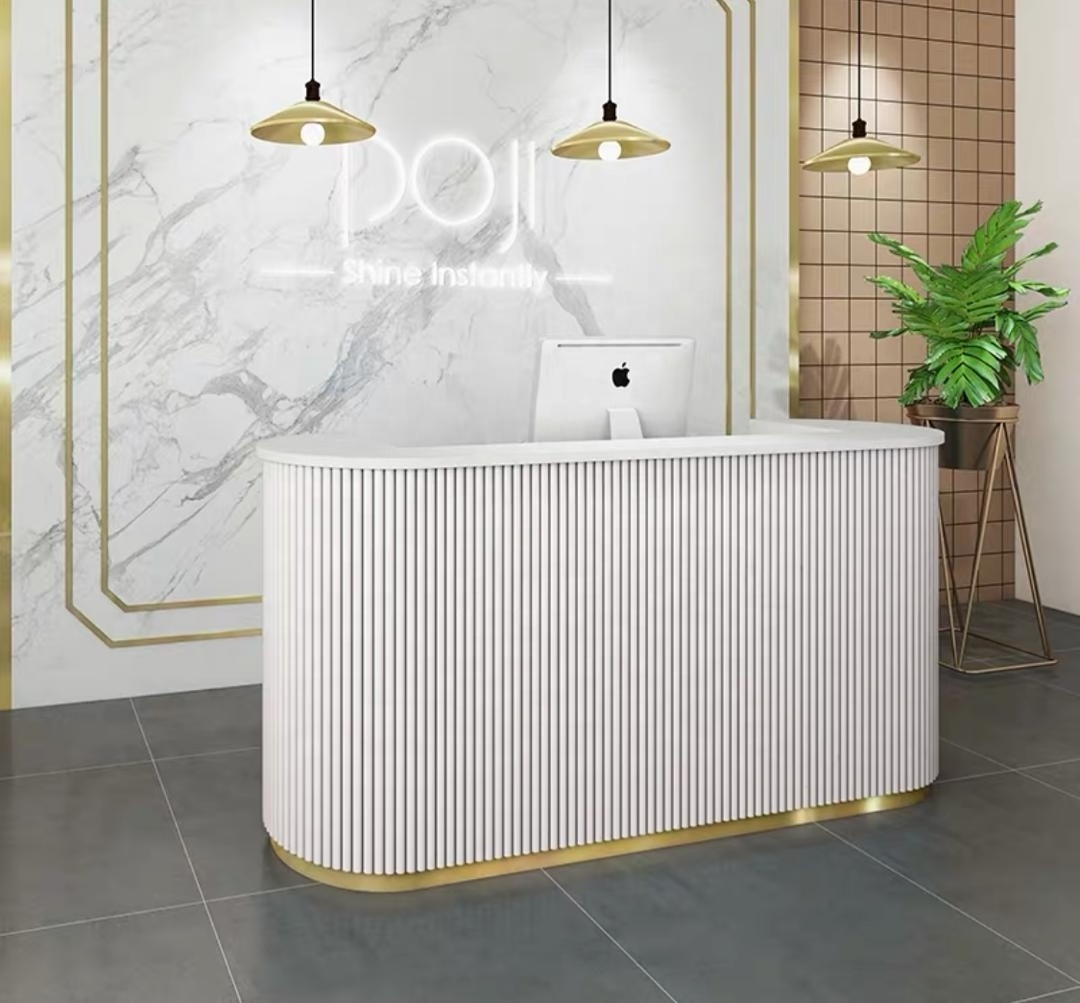 new arrival modern style pink color with golden line reception desk ZY-CT040