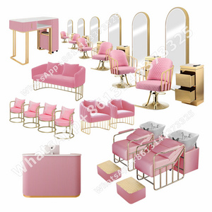 2021 luxury modern gold pink salon package hairdressing furniture set barber shop fiberglass custom beauty salon equipment