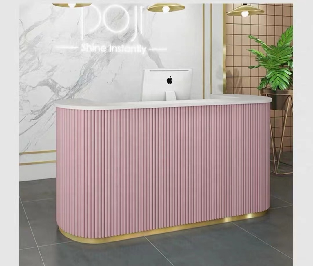 new arrival modern style pink color with golden line reception desk ZY-CT040