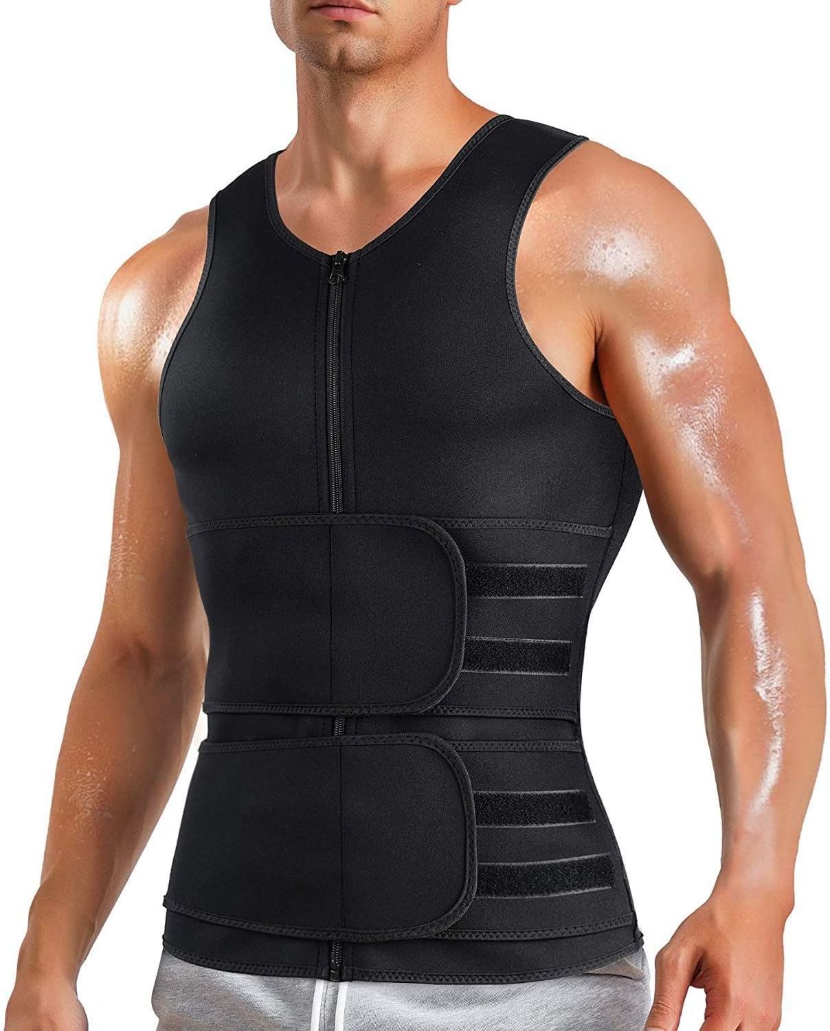 Factory Wholesale Men Sauna Sweat Vest Waist Trainer Double belt Zipper Neoprene Sauna Suit Tank Top