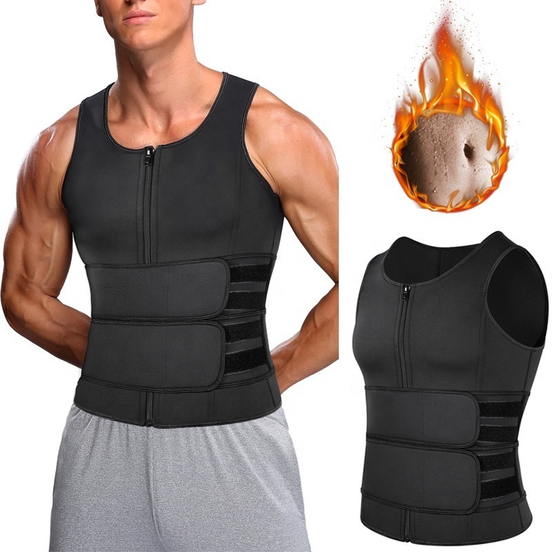 Factory Wholesale Men Sauna Sweat Vest Waist Trainer Double belt Zipper Neoprene Sauna Suit Tank Top