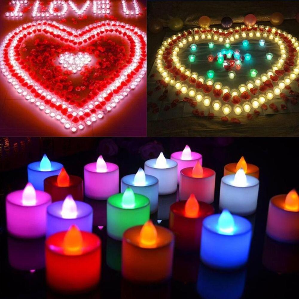 Flameless Yellow LED Candle Light Amber Electronic Tea Lights Romantic Home Love Decoration for Halloween Easter Plastic Candle