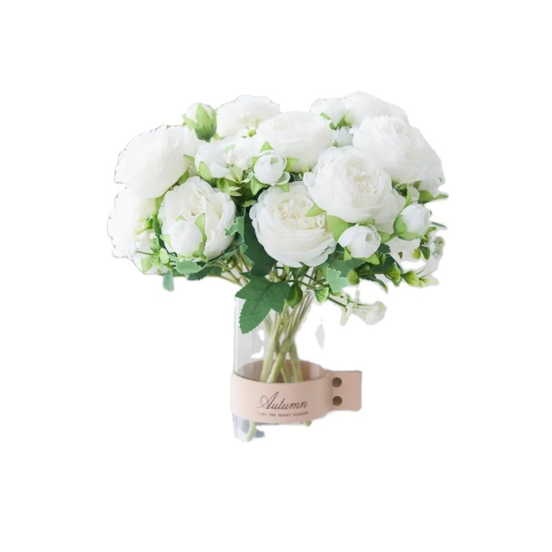 White Roses Artificial Flowers Silk Peonies Wedding Decorative Vases for Home Decor Bride Bouquet Foam Craft Gifts Fake Plants