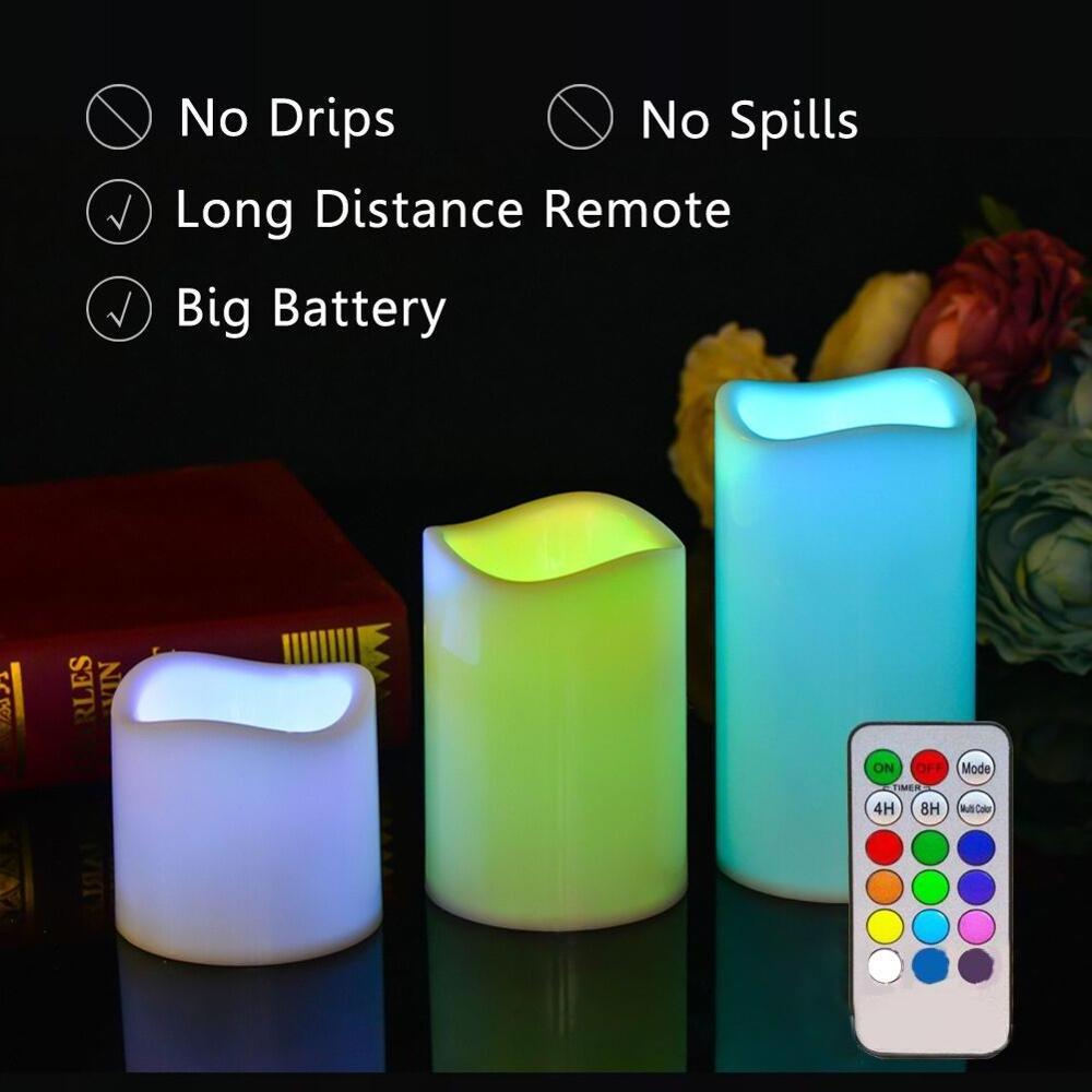 Color Changing Bedroom Night Light Timing Remote Control Electronic LED Candles  Led Party Simulation Candle Wedding Supplies