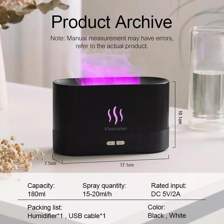 Flame Humidifier 180ml Cool Mist Maker Fire Diffuser Essential Oil  Portable Flame Diffuser For Household