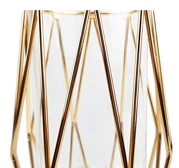 Gold vase decoration living room glass vase with metal stand, modern large vase as wedding decoration