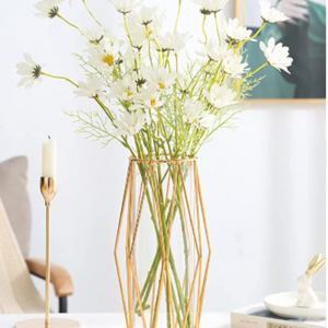 Gold vase decoration living room glass vase with metal stand, modern large vase as wedding decoration